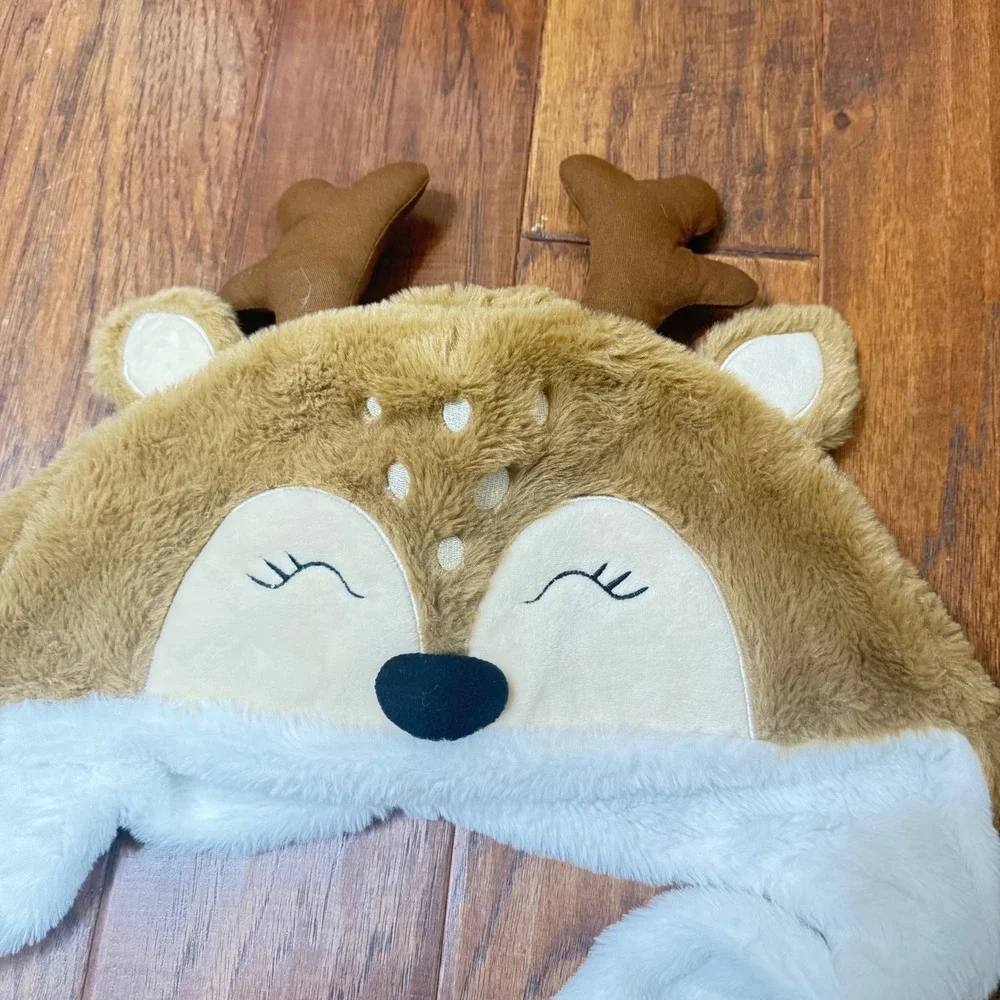 Claire's Reindeer Plush Hood Scarf Mittens Combo Brown Faux Fur‎ Deer Antlers